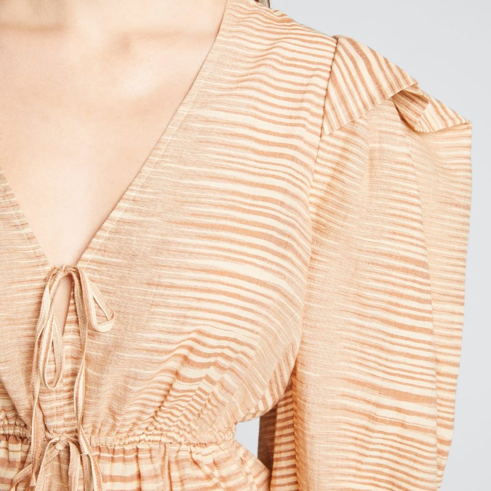 Ulla Johnson Ophelia striped cotton-voile peplum Blouse in Fawn beige Size 4 NWT - Picture 8 of 8